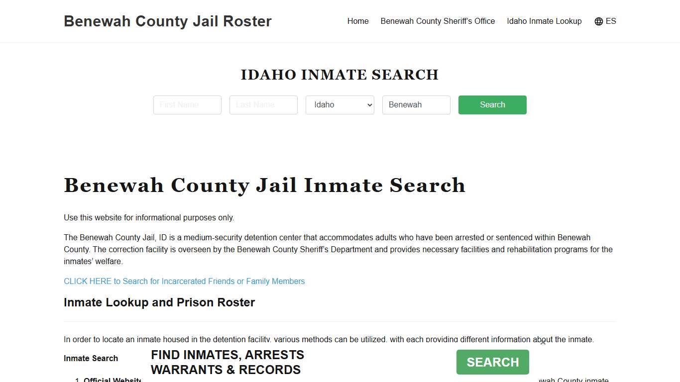 Benewah County Jail Roster Lookup, ID, Inmate Search